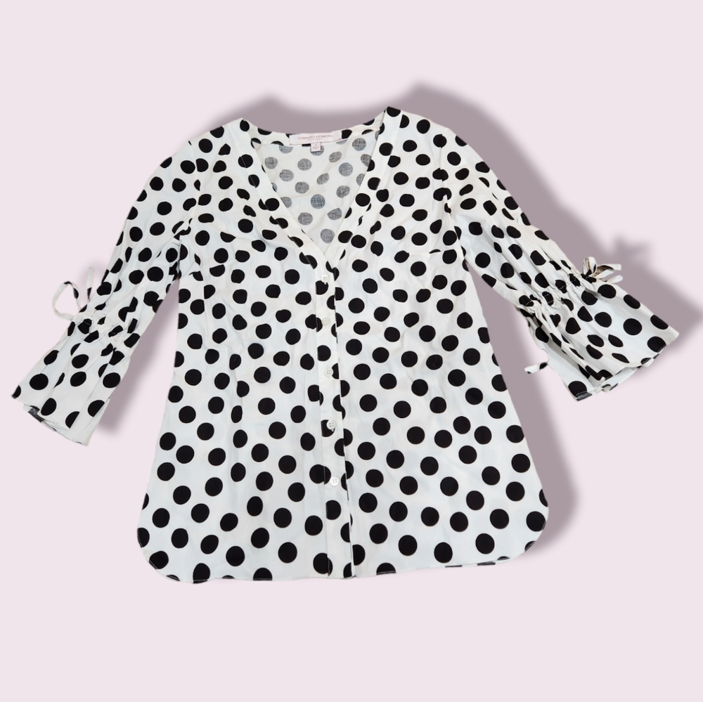 Carolina Herrera White Blouse with Black Polka Dots